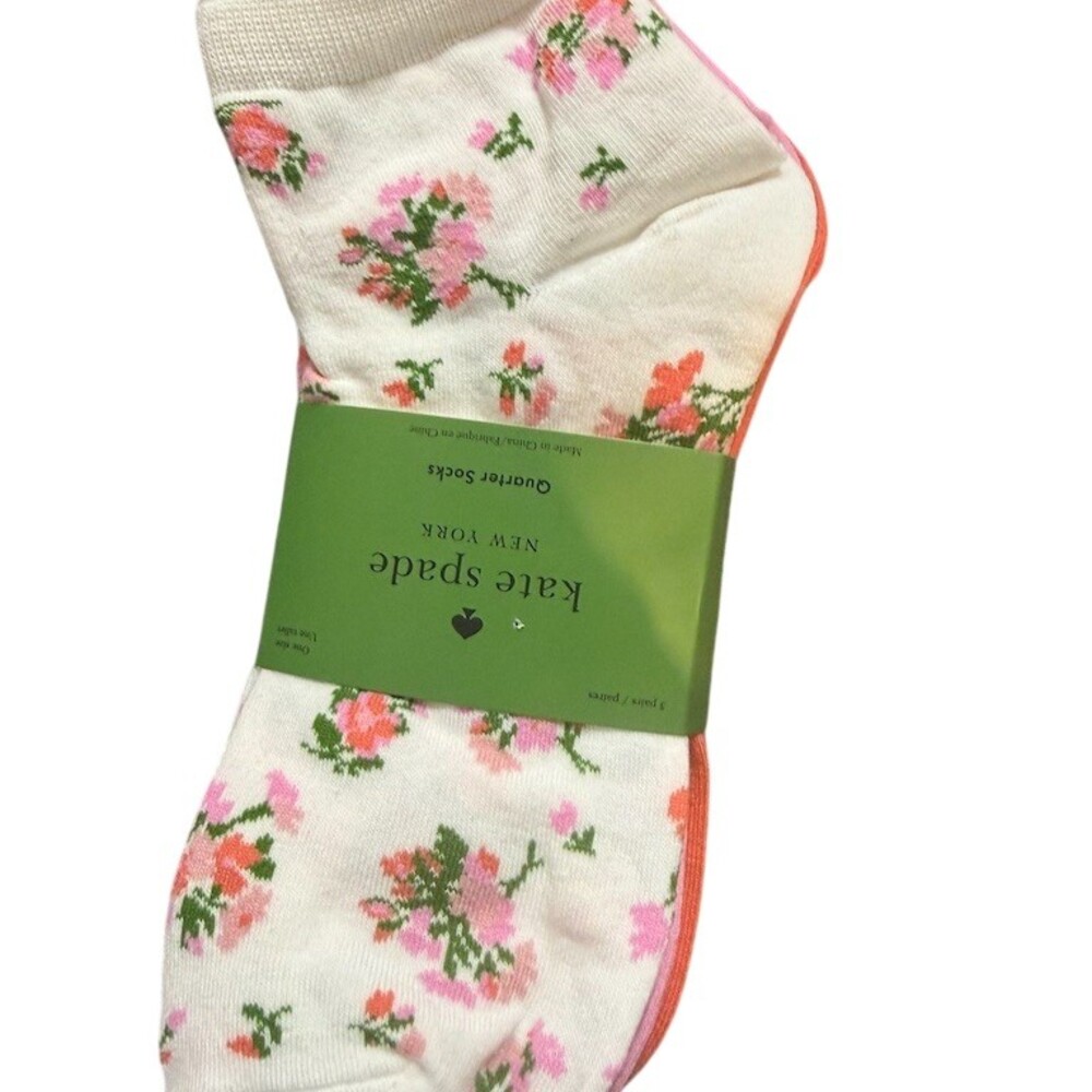 Kate Spade New York Women's Ankle Socks 3-Pack Floral Pink Orange One Size